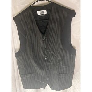 City Streets Small Black Pinstripe Vest Button Front Lined Dress Formal